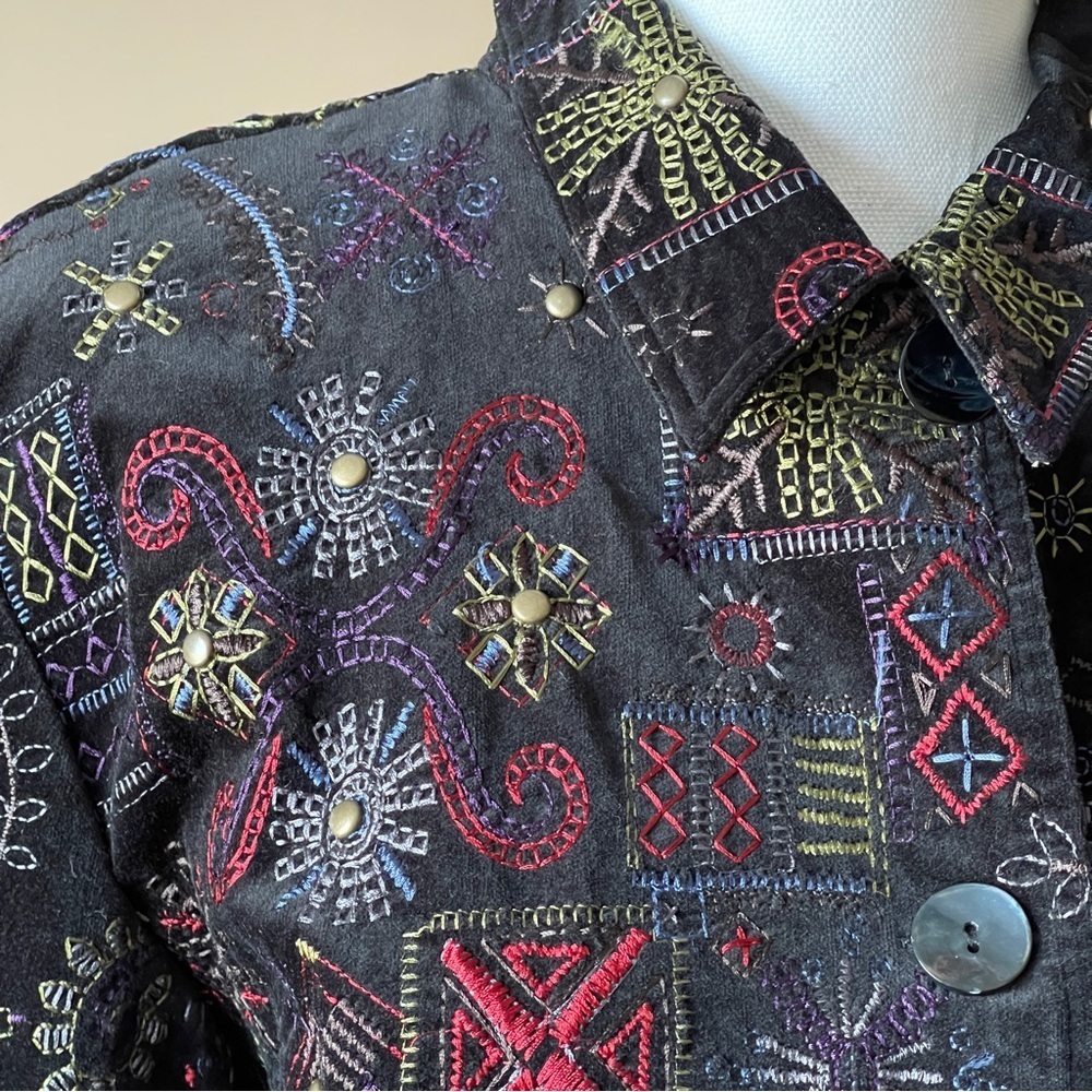 CHICO'S | Black Velour Embroidered Jacket Sz L - Picture 2 of 7